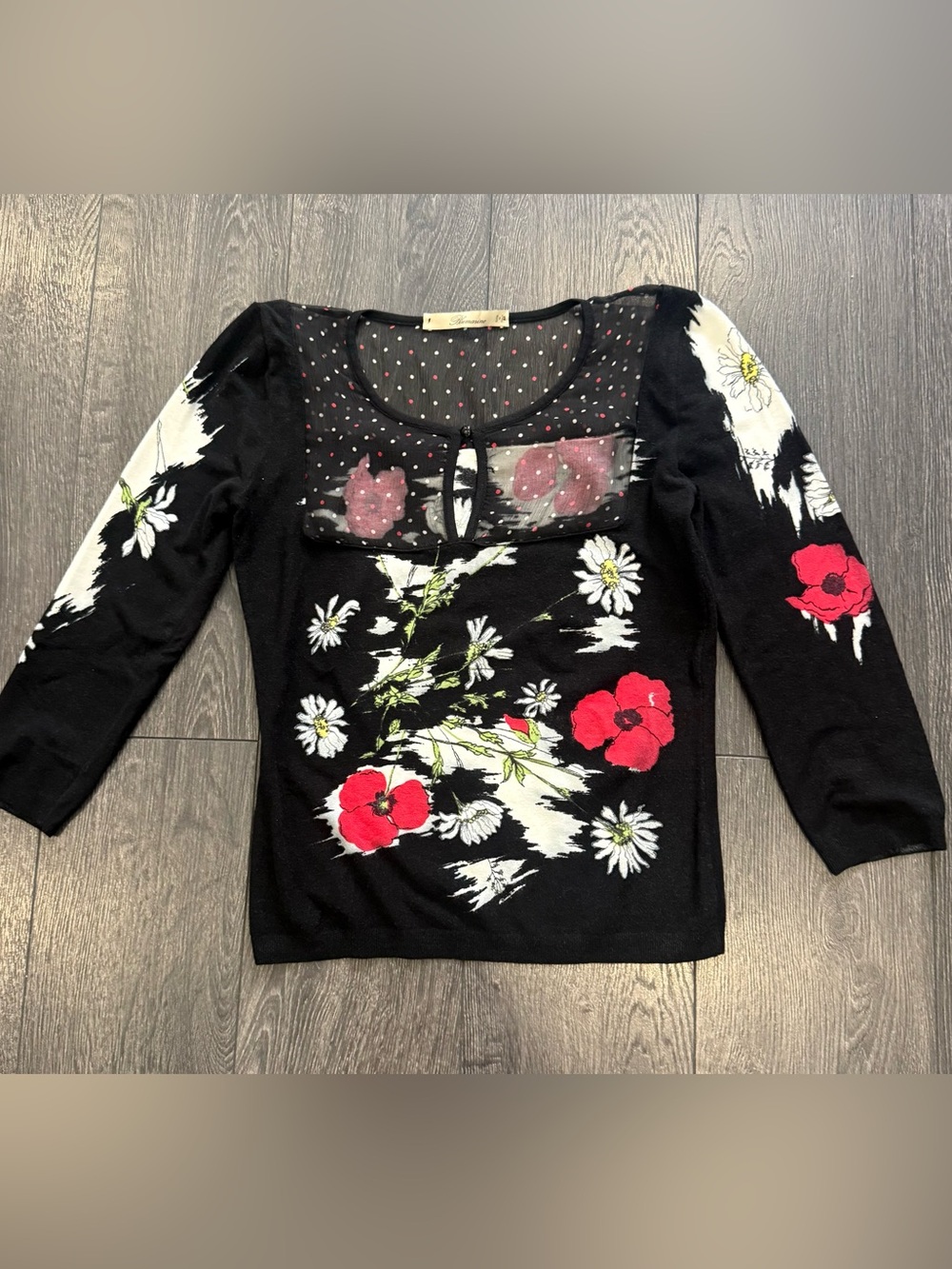 Blumarine Black Floral Mesh-Accent Women's Top